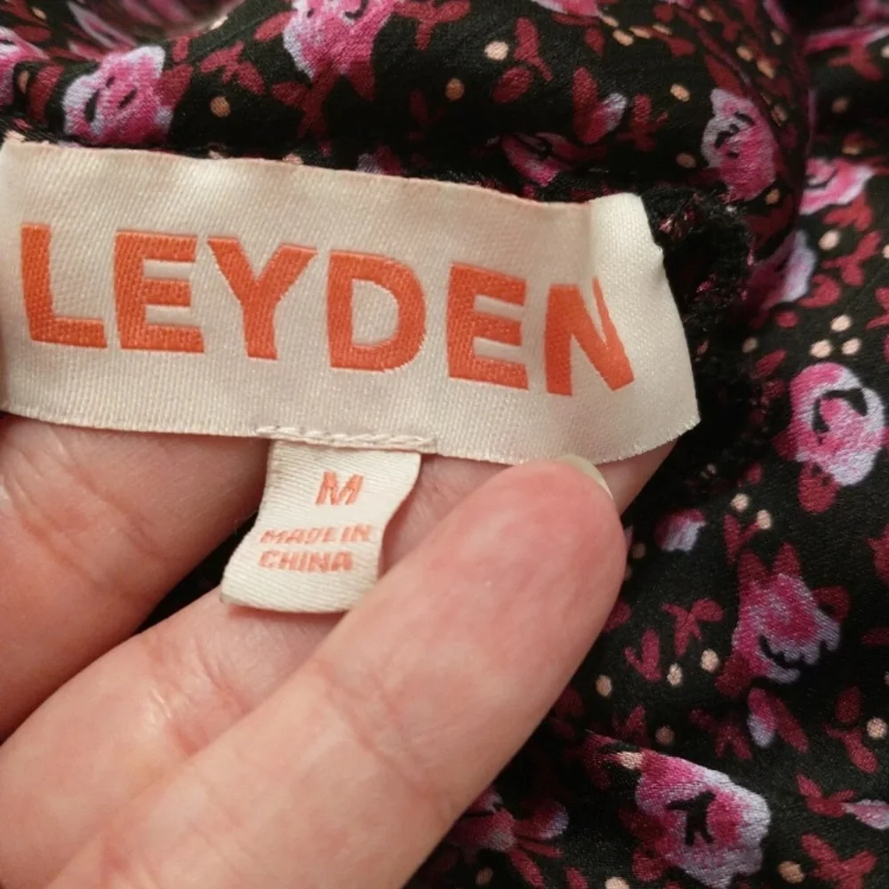 Leyden Women's Smocked Black And Purple Floral Blouse